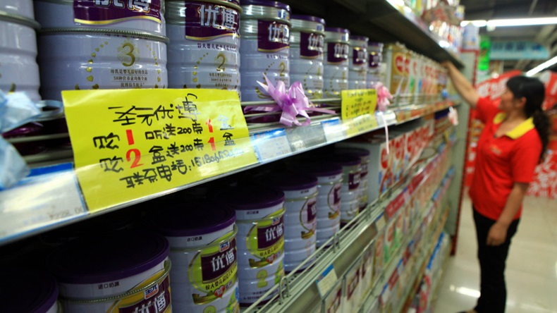  supermarket filled with Chinese made and imported children's milk powder