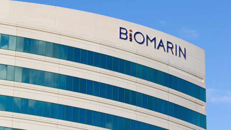 Brisbane, CA, USA - Mar 1, 2020: The BioMarin logo seen at American biotechnology company BioMarin Pharmaceutical Inc.'s office in Brisbane, California.