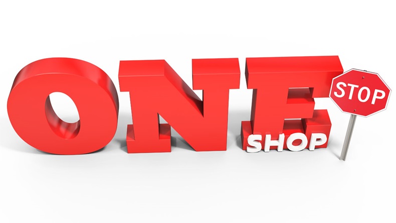 3d one stop shop sign on white background