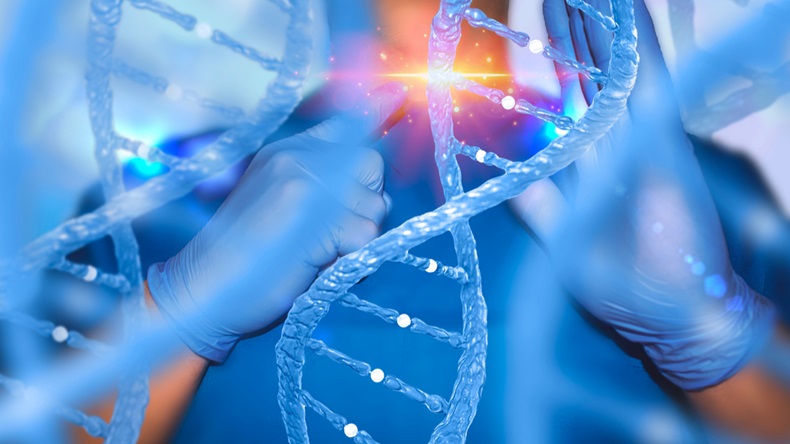 Gene editing genes therapy concept with nurse and DNA lab technician medical laboratory 
