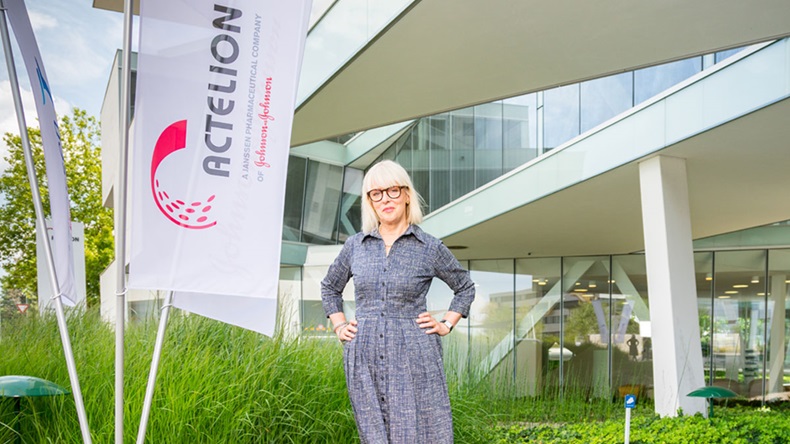 Jane Griffiths in front of Actelion