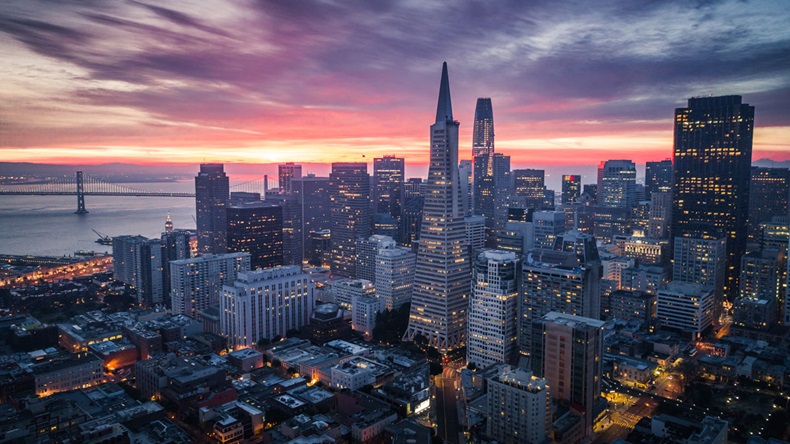 San Francisco Skyline with Dramatic Clouds at Sunrise, California, USA - Image 