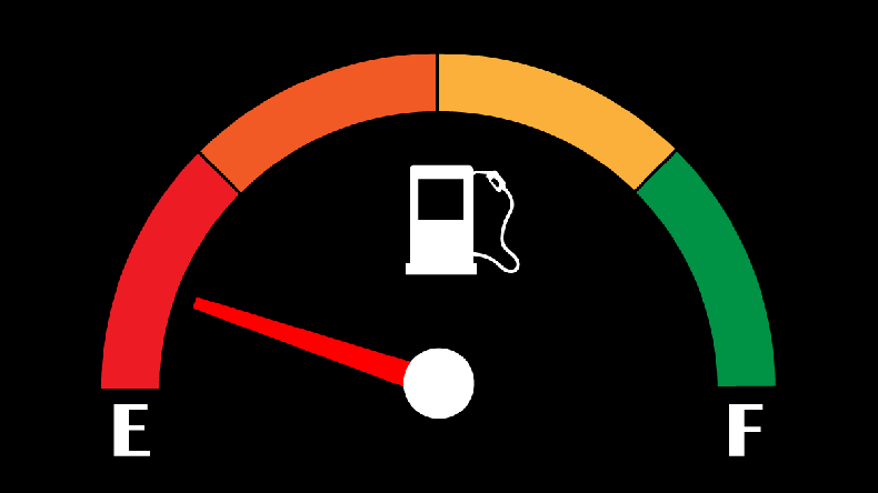 Empty fuel meter isolated on black background. Gas tank gauge. Oil level bar. Vector illustration flat design