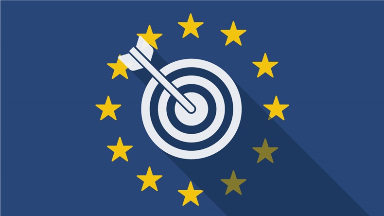 Illustration of an European Union long shadow flag with a dart board - Vector 