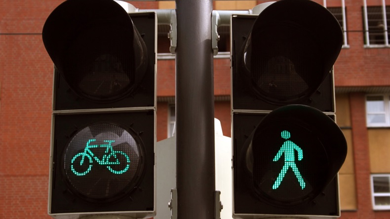 Green bicycle and pedestrian traffic lights, seen in Braunschweig, Germany - Image 