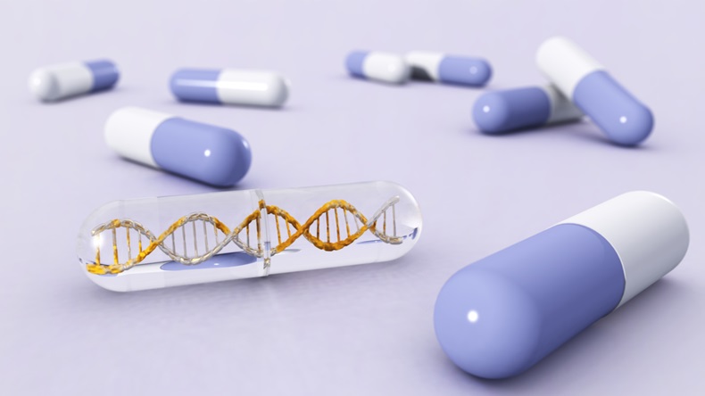 Drugs in capsules, DNA and medicine, 3d rendering - Illustration 