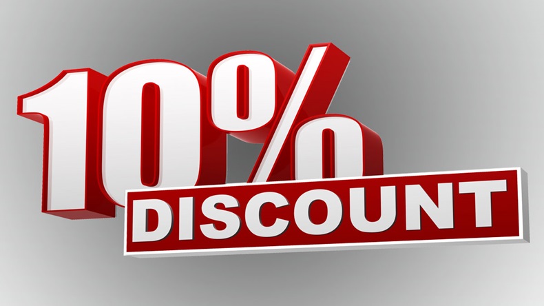 text 10 percentages discount 3d red white banner, letters and block, business concept