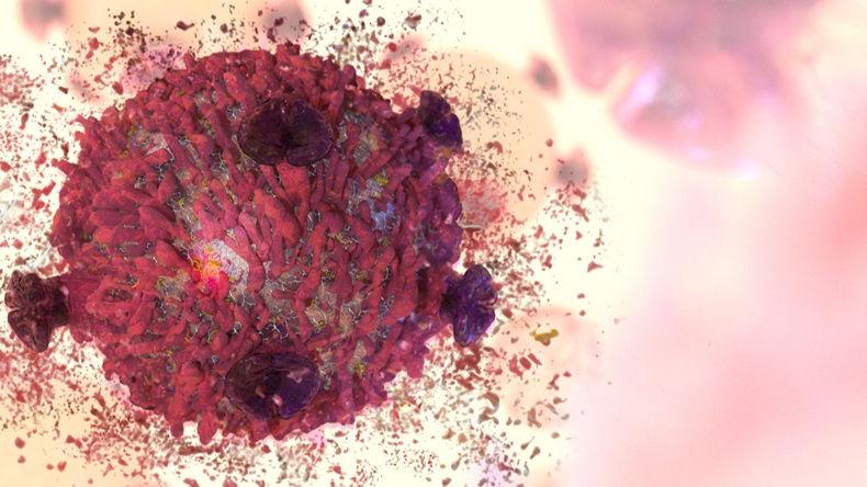 Cancer Cell self destructing cancer cure treatment T-cell lymphocyte killing tumors 3D render 