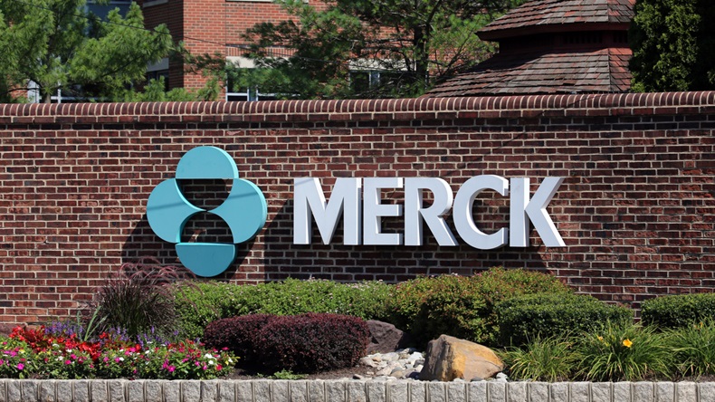 RAHWAY, NJ - JULY 17: A sign at the entrance to a Merck plant in Rahway, New Jersey on July 17, 2017. Merck is an American pharmaceutical company.