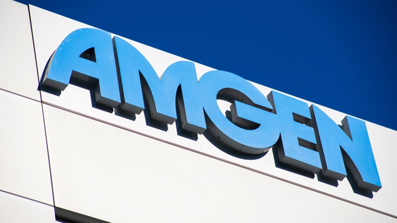 Amgen sign at biopharmaceutical company campus in Silicon Valley, biotech company headquartered in Thousand Oaks - South San Francisco, CA, USA - 2020
