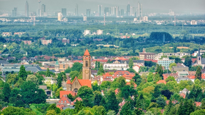 Darmstadt, Germany, with Frankfurt in the distance