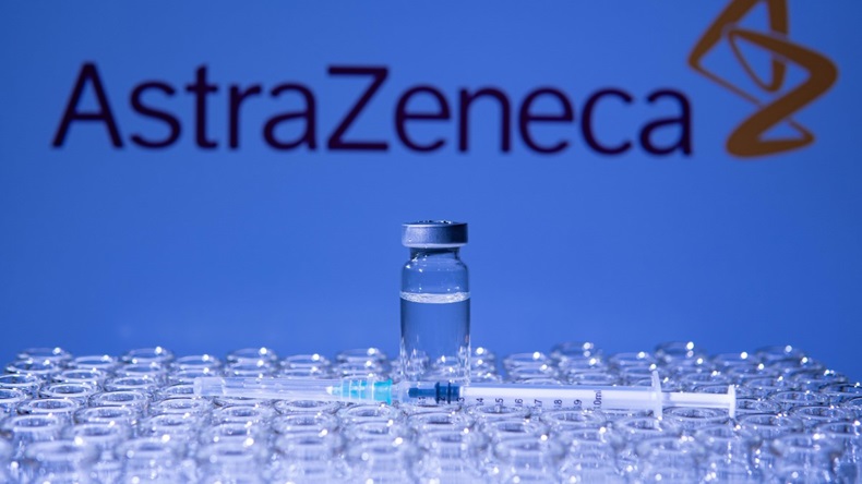  AstraZeneca British Swedish Vaccine vial with sterile needle syringe. 