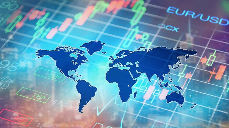 Global economy, finance, forex, financial markets news background