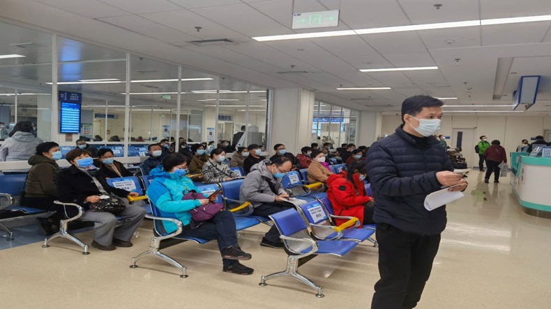Patients waiting to see doctors at a Beijing hospital in March 2022