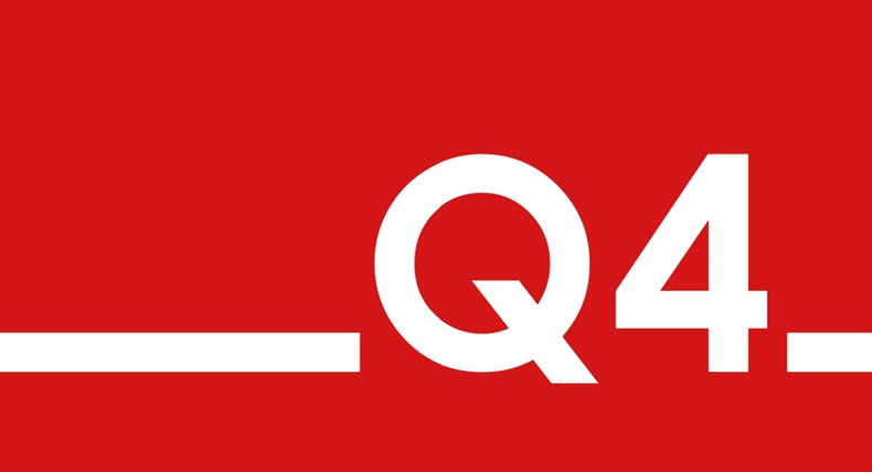 Q4 on red background, fourth quarter cover or poster