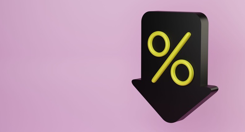 Percentage down, arrow icon with percent falling down