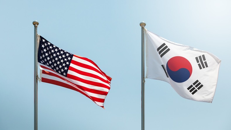 US, Korean flags