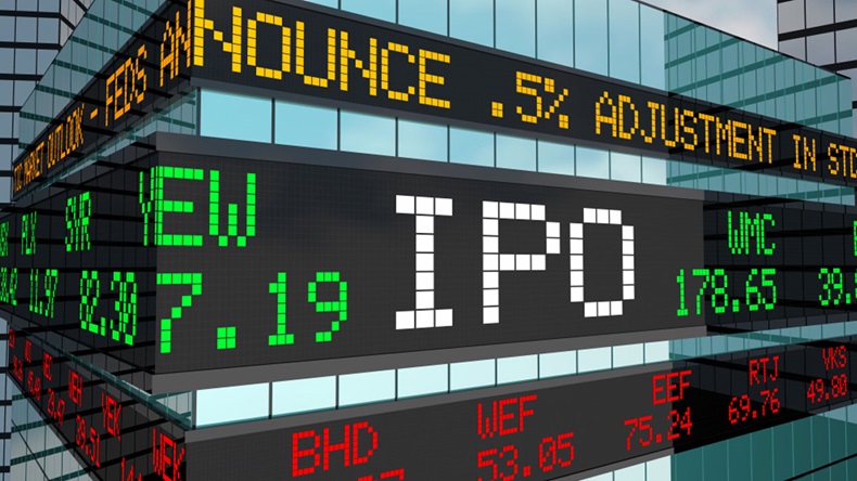 IPO Initial Private Offering Stock Market Ticker Building 3d Illustration 