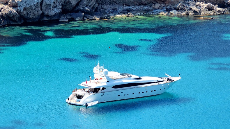 boat anchored in a bay, luxury yacht